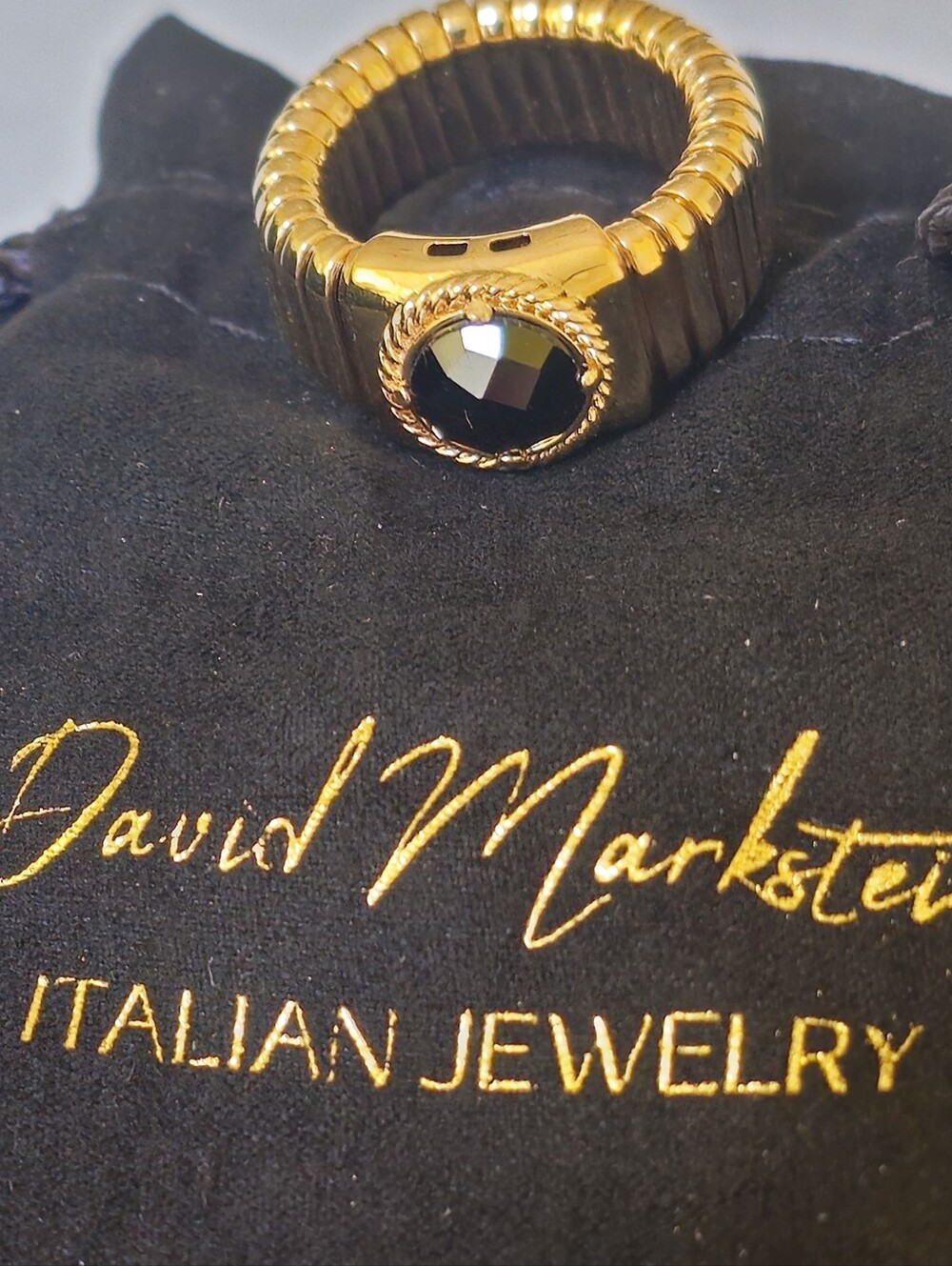 NWT David Markstein Bronze Black Spinel Stretch Tubogas Ring Size 8 Fits 8-9